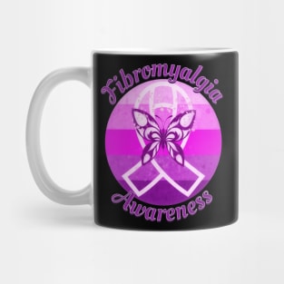 Fibromyalgia Awareness Retro Sunset Mystic Ribbon and Butterfly Mug